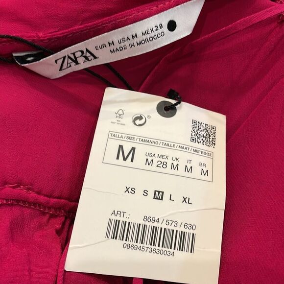 NWT Zara Semi Sheer Open Back Blouse Fuchsia Medium - Picture 7 of 12
